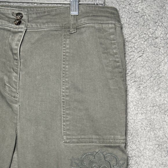 J Jill Women’s 12 Ankle Pants Green High Rise Embroidered - Picture 4 of 12